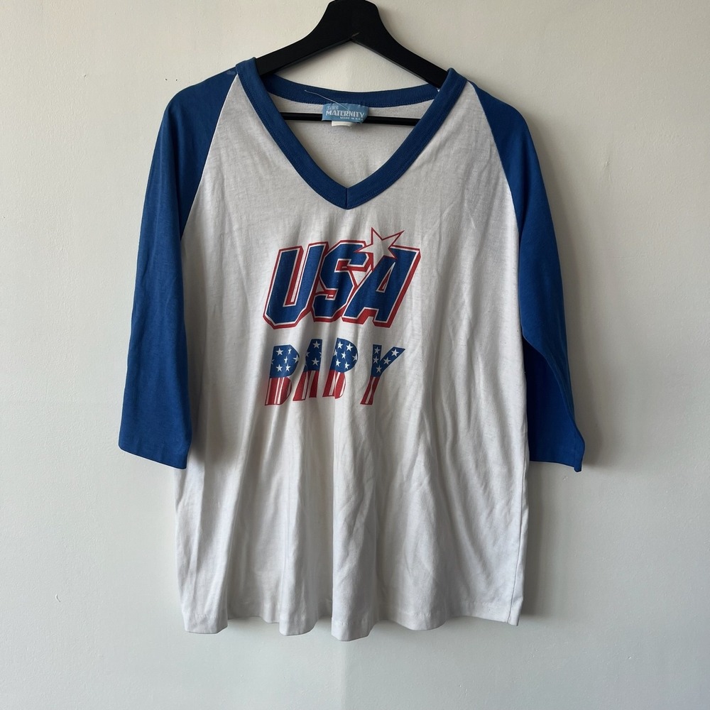 Vintage Sears Maternity Shirt Womens Large‎ 3/4 Sleeve USA Baby 80s Tee